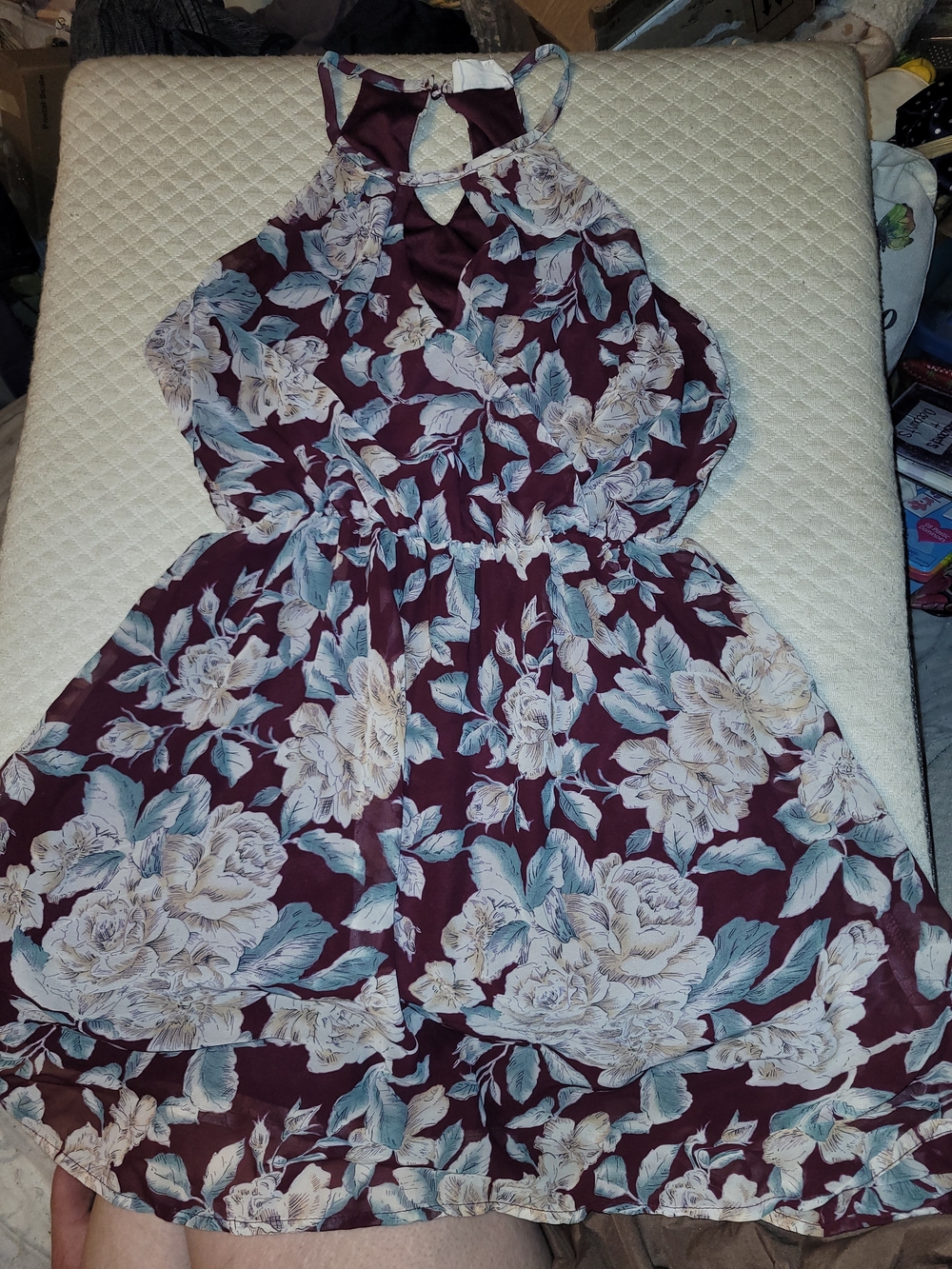 Sienna Sky Burgundy Floral Halter Mini Dress
